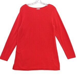 J Jill Red‎ Long Sleeve Knit Tunic Top Boat Neck Womens Medium M